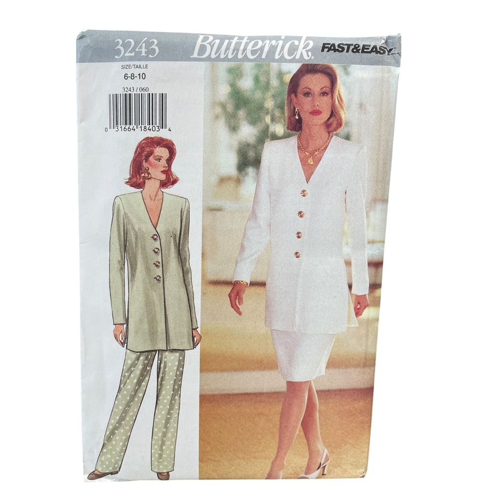 Butterick 3243 Tunic Skirt Pants Pattern Misses Size 6-10 1990s Vintage FF